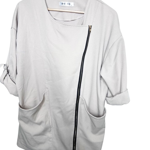 3/4 Sleeve Tan Solid Color Wide Collar Relaxed Duster Trench Coat Suit Jacket - Picture 7 of 16